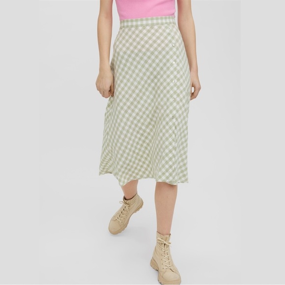 Vero Moda Karma midi skirt size L in green and white gingham - Picture 4 of 9
